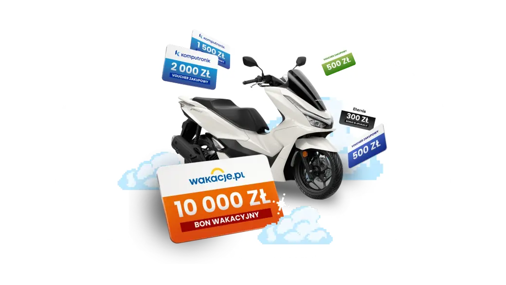 Nagrody Eternis+: skuter Honda PCX 125, bon wakacyjny wakacje.pl 10 000 zł, vouchery Komputronik i bonusy