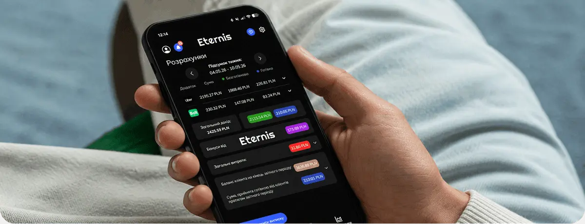 Додаток Eternis на телефоні - розрахунки та виплати