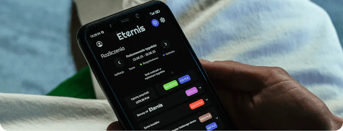 Приложение Eternis на телефоне - расчёты и выплаты